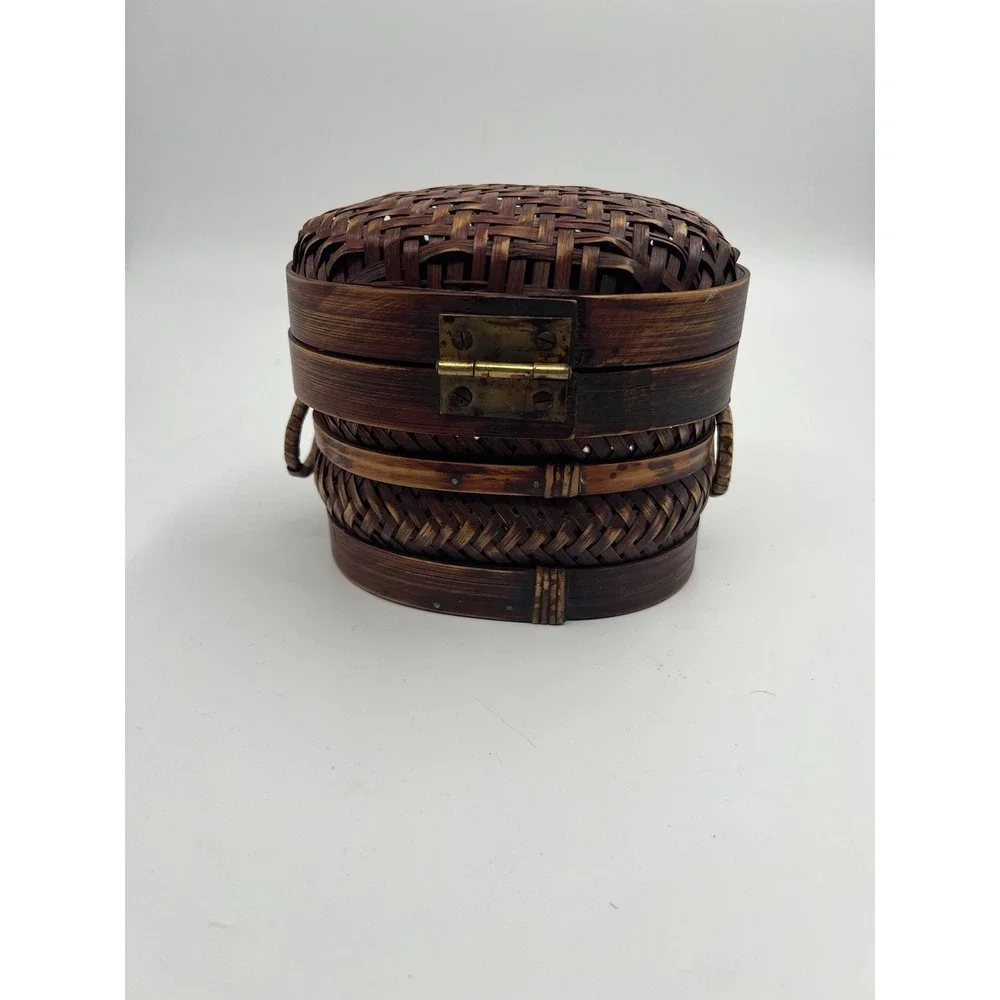 Vintage Wicker Trinket Jewelry Box Woven Wicker Lidded